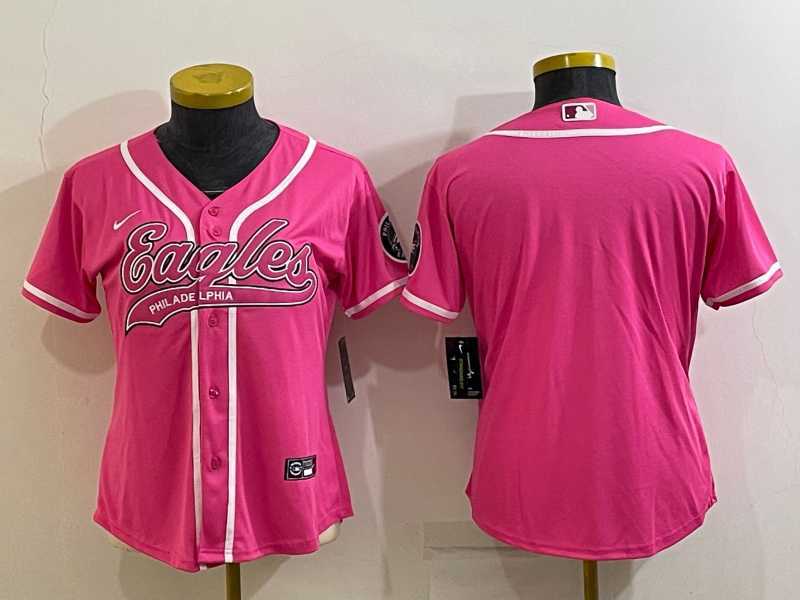 Womens Philadelphia Eagles Blank Pink With Patch Cool Base Stitched Baseball Jersey